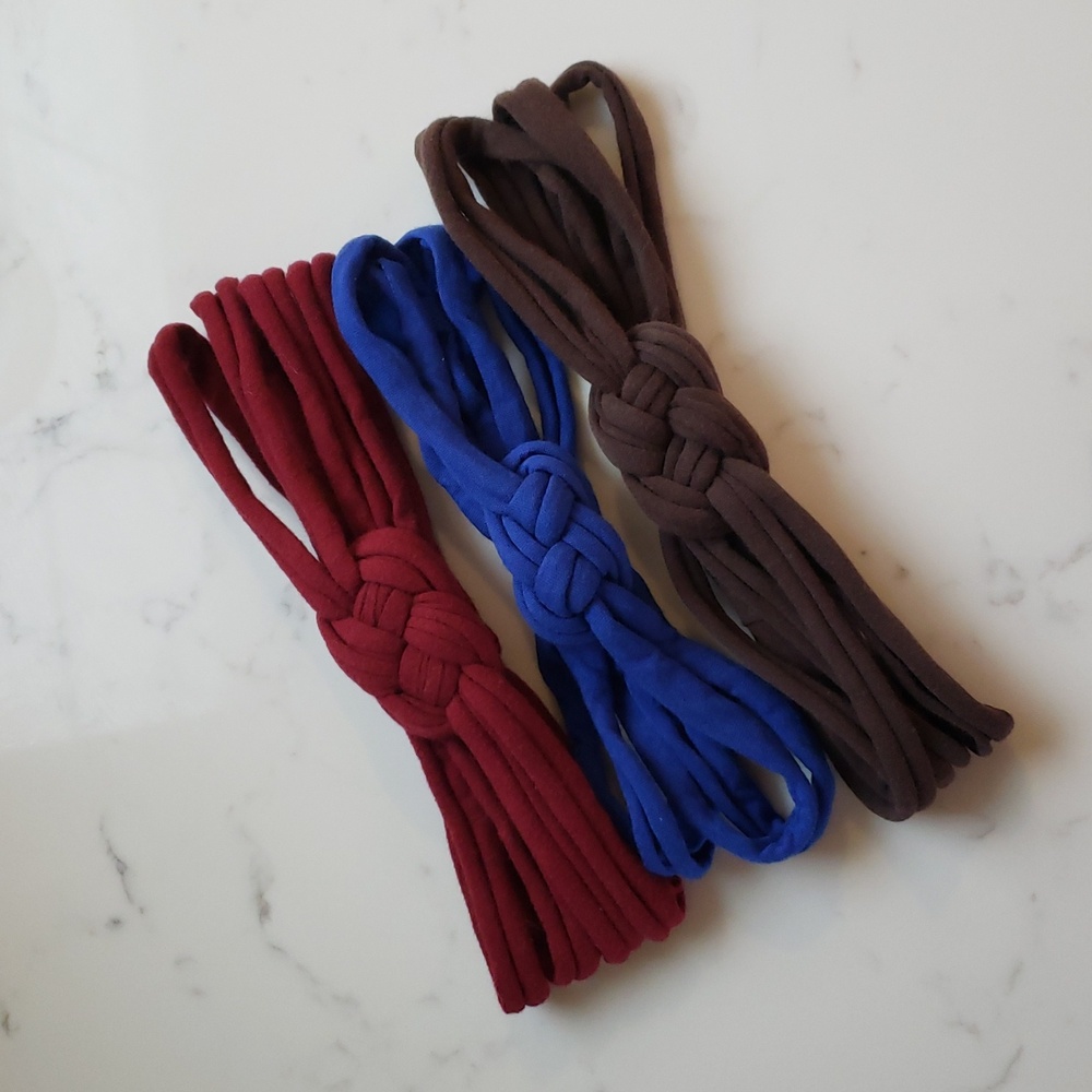 Set of 3 Womens Sailor Knot Headband in Blue Wine Brown, Adult Upcycled Hairband